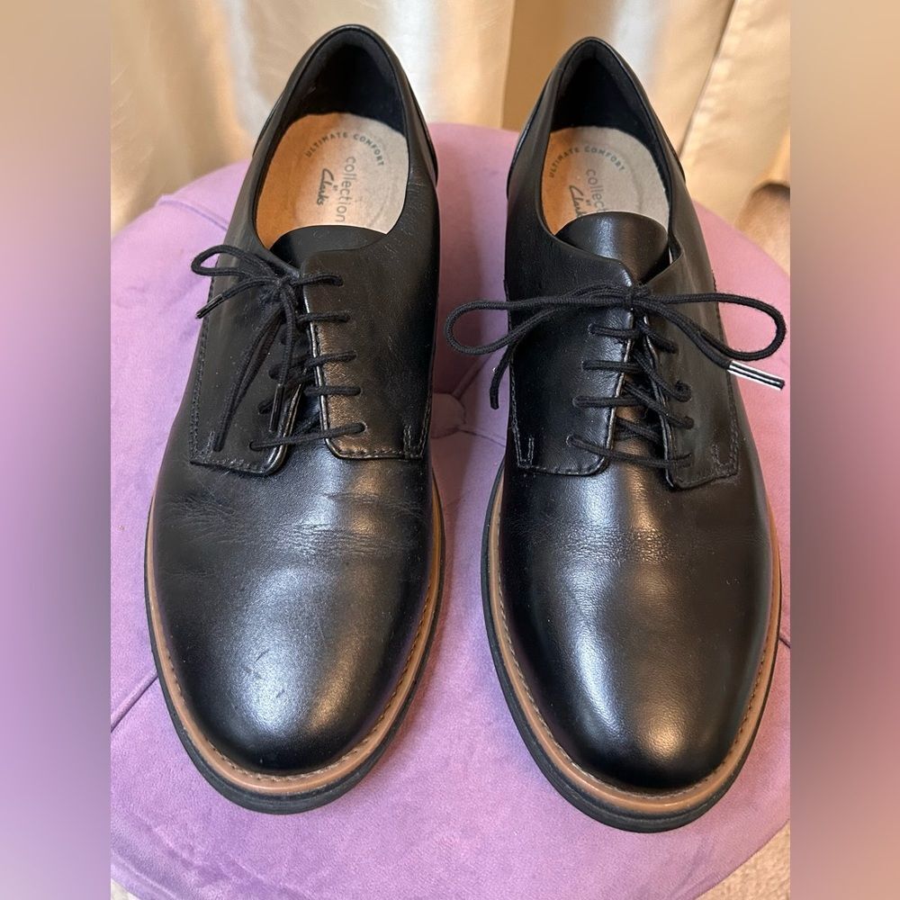 Clarks Womens Sharon Noel Black Oxfords Size 8 W EUC - Picture 3 of 9